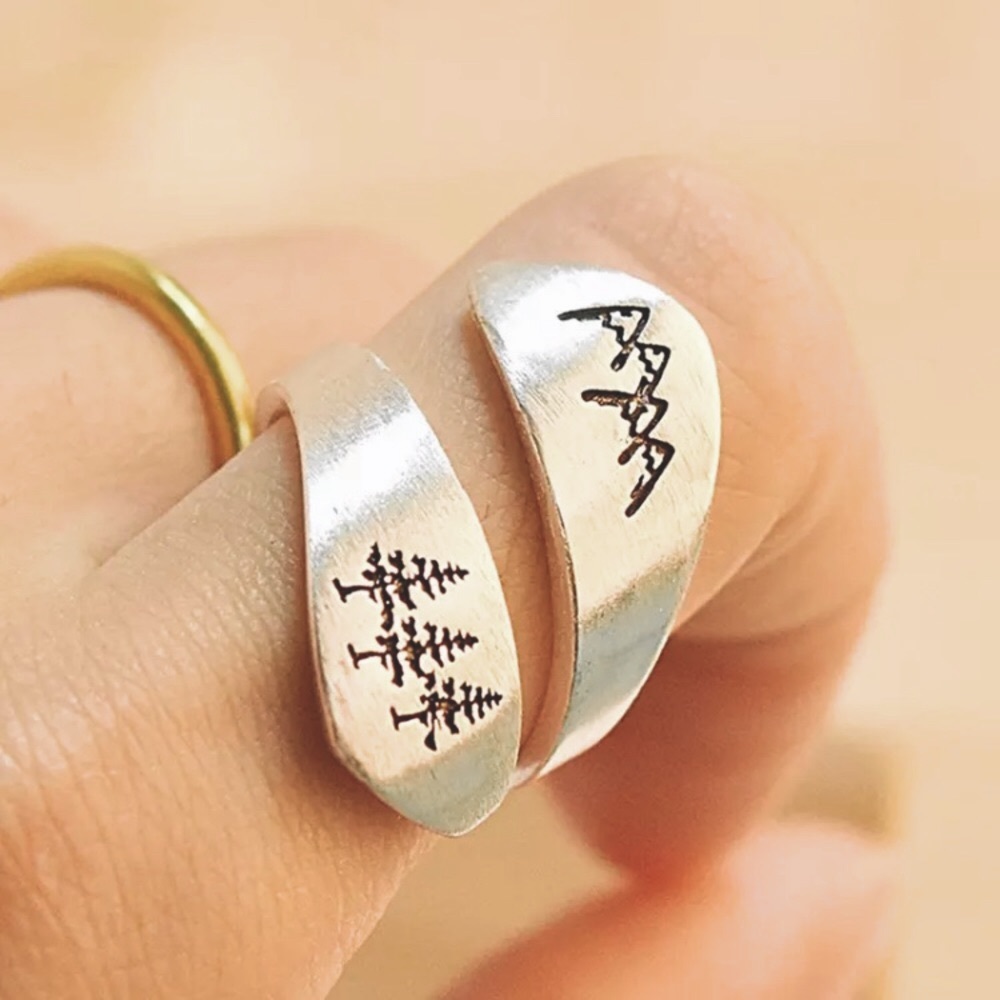 “Wanderlust” Forest Mountain Landscape Silver Ring - Picture 7 of 9